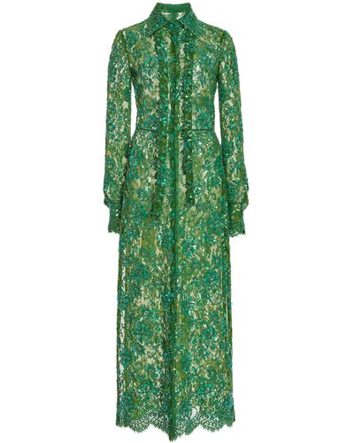 Valentino Embroidered Lace Shirt Dress - Green