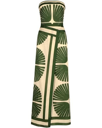 Johanna Ortiz Ancient Peru Strapless Cotton Maxi Dress - Green