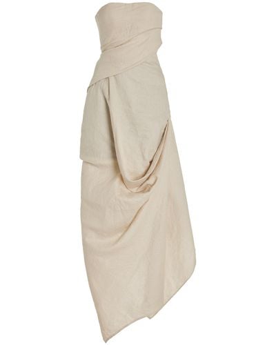 STAUD Caravaggio Draped Linen Maxi Dress - White