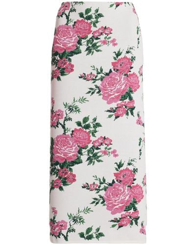 Carolina Herrera Floral-printed Knit Silk Midi Skirt - White