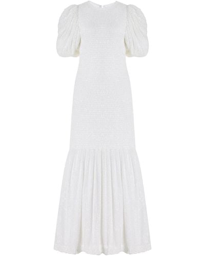 ROTATE BIRGER CHRISTENSEN Smocked Sequin Midi Dress - White