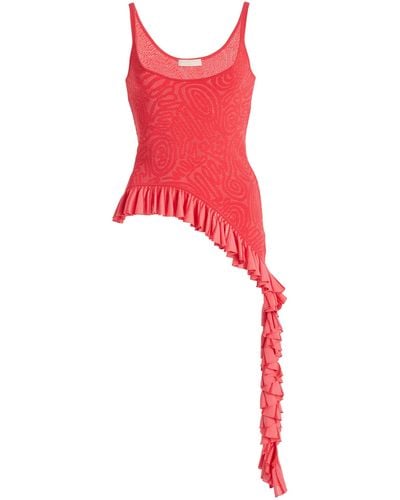 Ulla Johnson Kendra Asymmetric Ruffled Knit Top - Red
