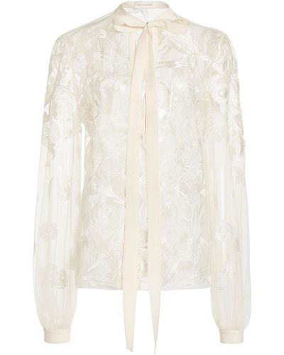 Zuhair Murad Tie-neck Floral-embellished Blouse - White