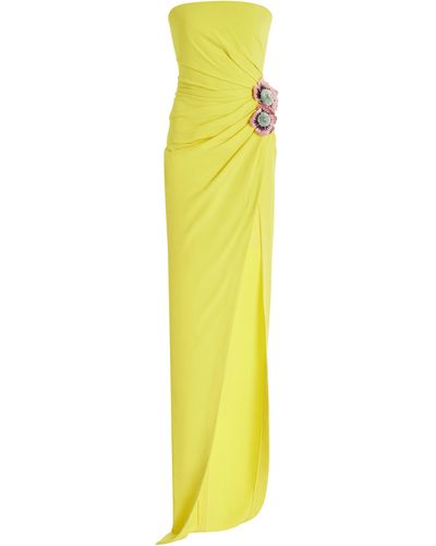 Oscar de la Renta Floral-appliquéd Gown - Yellow