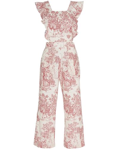 Alix Of Bohemia Olive Ruffled Toile Jumpsuit - Red