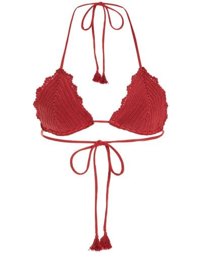 Johanna Ortiz Upepo Crocheted-cotton Bikini Top - Red