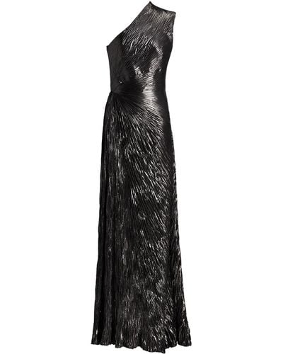 Ralph Lauren Hadlea One-shoulder Plisse Metallic-silk Gown - Black