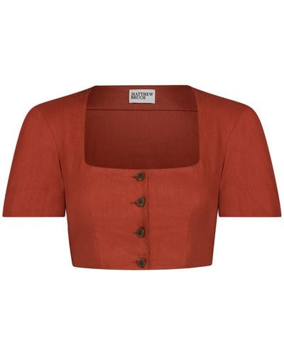 Matthew Bruch Apron Cropped Linen Top - Red