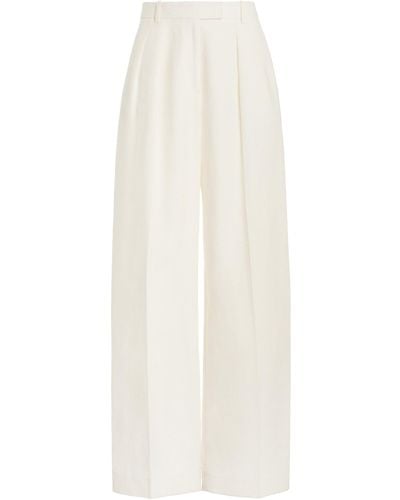 The Row Antone Pleated Linen Wide-leg Trousers - White