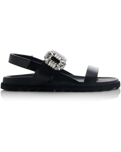 Roger Vivier Slidy Viv Crystal-embellished Leather Sandals - Black