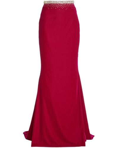 Miss Sohee Gemma Embellished Velvet Skirt - Red