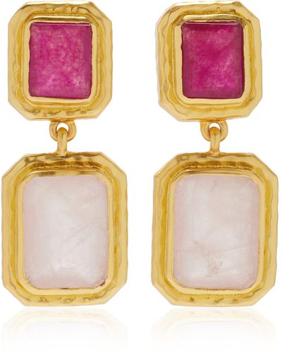 VALÉRE Fierce 24k Gold-plated, Quartz & Jade Earrings - Pink