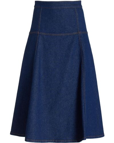 Oscar de la Renta A-line Denim Midi Skirt - Blue