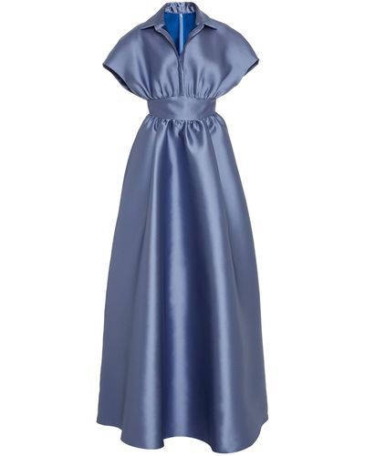 Lela Rose Duchess Satin Collared Ball Gown - Blue