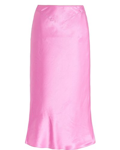 Anna October Voleta Stitch-detailed Satin Midi Skirt - Pink