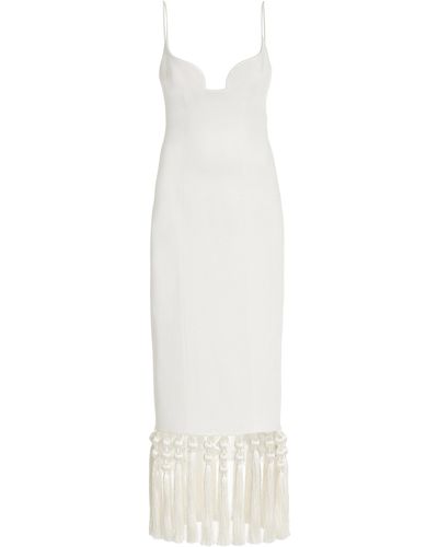 Galvan London Belize Tasseled Knit Midi Dress - White