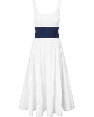 STAUD Rig Denim-paneled Cotton Poplin Midi Dress - White