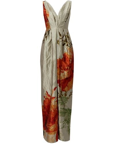 Erdem Floral-printed V-neck Gown - Metallic