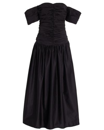 Moré Noir Natalia Ruched Cotton Maxi Dress - Black