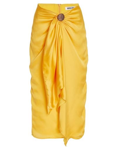 Andrea Iyamah Behati Draped Crepe Midi Skirt - Yellow