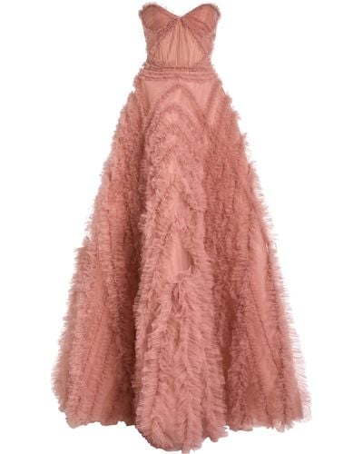 J. Mendel Ruffled Strapless Tulle Gown - Pink