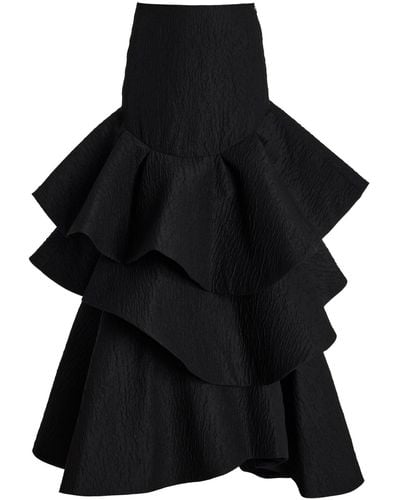 Rosie Assoulin Lettuce Be Ruffled Cotton Maxi Skirt - Black