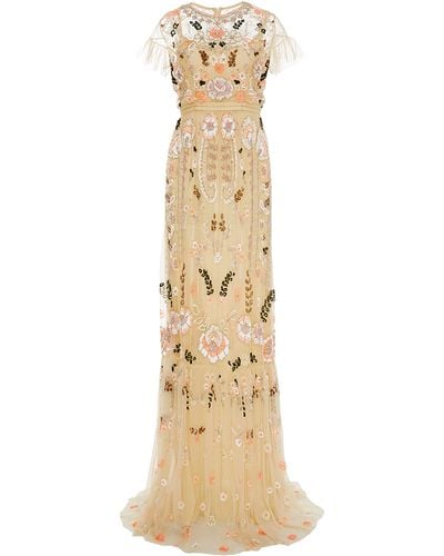 Needle & Thread Dust Yellow Floral Embroidered Tiered Maxi Dress - Multicolour
