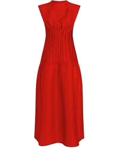Khaite Wes Pleated Silk Maxi Dress - Red