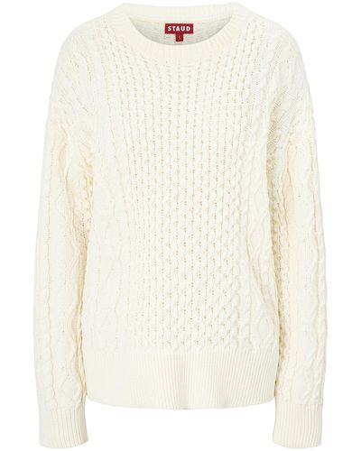 STAUD Tracy Cable-knit Cotton-blend Sweater - White