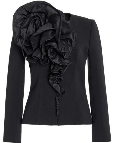 Carolina Herrera Rosette Embellished Wool Jacket - Black