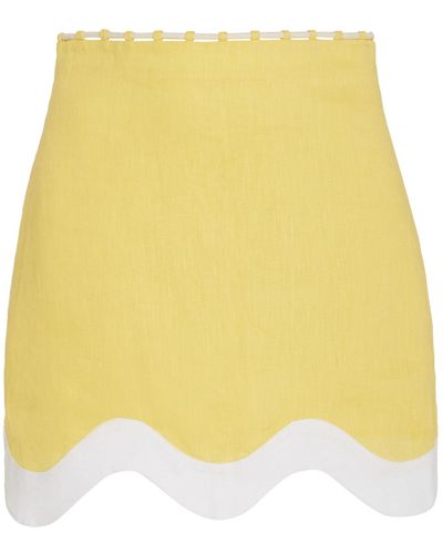 STAUD Arianna Scalloped Linen Mini Skirt - Yellow