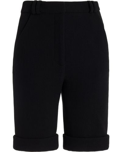 Balmain Cuffed Wool-crepe Knee Shorts - Black