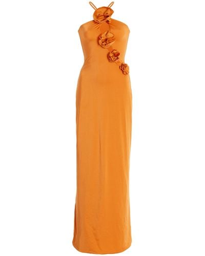 Maygel Coronel Liri Rosette-detailed Cutout Jersey Maxi Dress - Orange