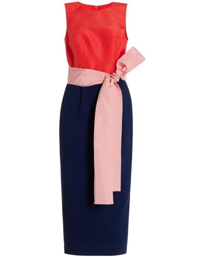 Carolina Herrera Exclusive Belted Tri-color Midi Sheath Dress - Blue