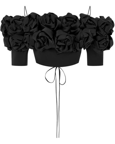Rasario Floral-appliquéd Open Back Crop Top - Black