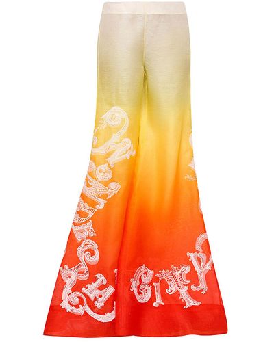 Zimmermann Wonderland Embellished Silk-linen Flared Trousers - Orange