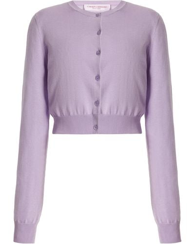 Carolina Herrera Cropped Knit Silk-cotton Cardigan - Purple