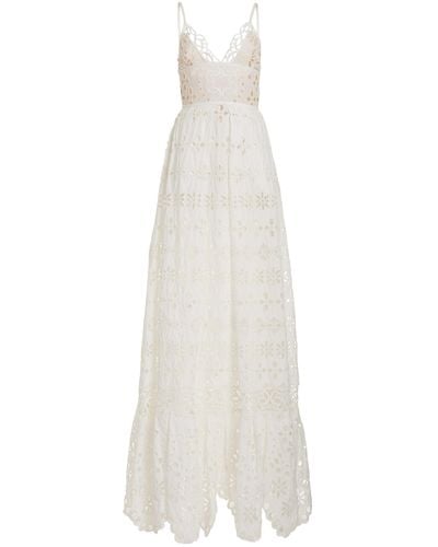 Elie Saab Broderie Anglaise Maxi Dress - White