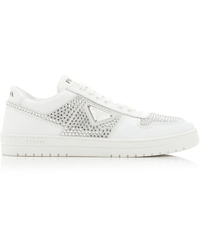 Prada Crystal Leather Sneakers - White