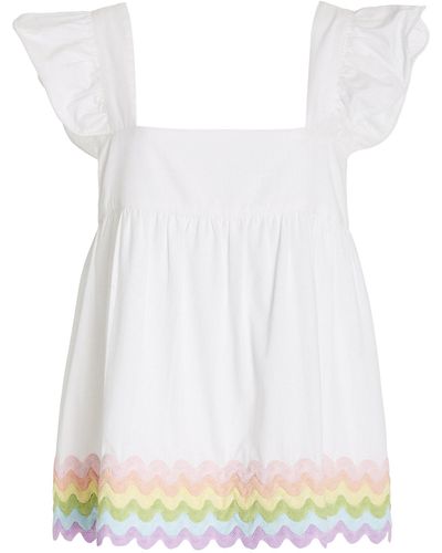 Juliet Dunn Rainbow-trimmed Cotton Baby Doll Top - White