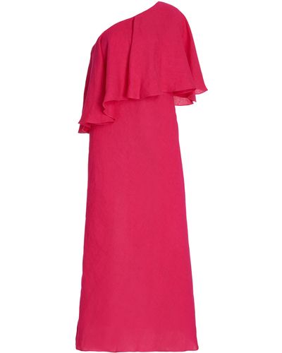 Three Graces London Valentina Asymmetric Linen Dress - Red