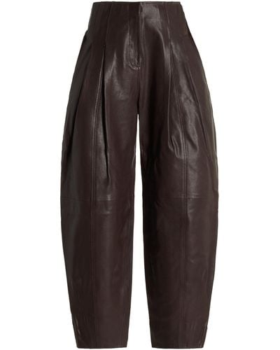 Ulla Johnson Sloane Pleated Tapered Wide-leg Leather Trousers - Brown