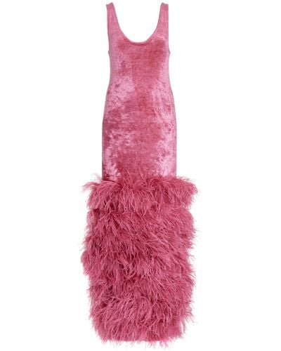 LAPOINTE Feather-trimmed Velvet Maxi Dress - Pink