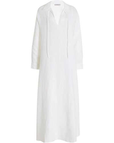 Asceno The Lisbon Linen Tunic Maxi Dress - White