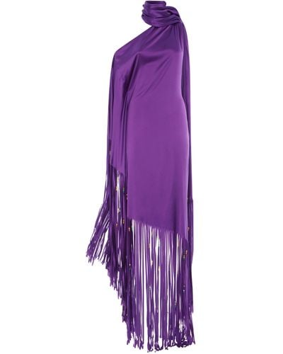 Ralph Lauren Marlee Fringed Silk Maxi Dress - Purple