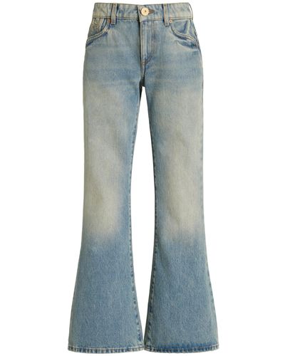 Balmain Western Cropped Bootcut Jeans - Blue