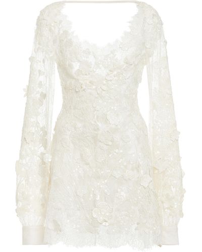 Elie Saab Appliquéd Lace Mini Dress - White
