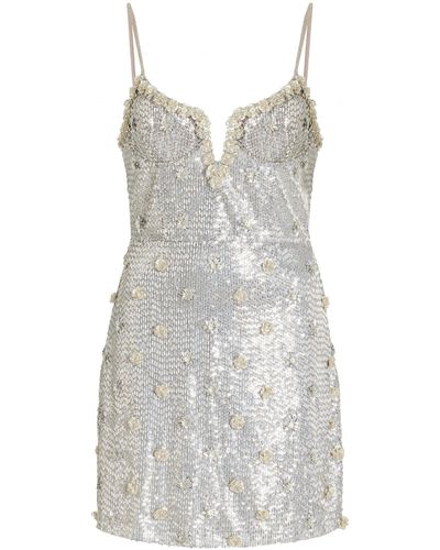 Cucculelli Shaheen Metal Rosettes Beaded Mini Dress - White