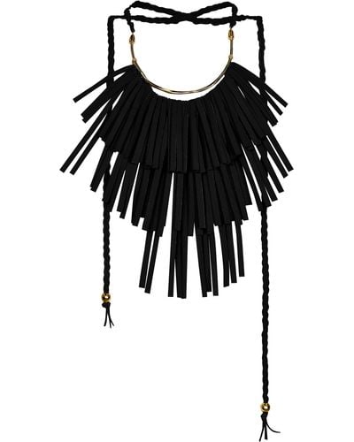 Johanna Ortiz Legado Del Oeste Fringed Leather Necklace - Black