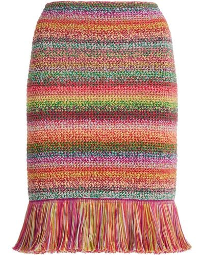 Oscar de la Renta Fringed Crocheted Cotton Mini Skirt - Red